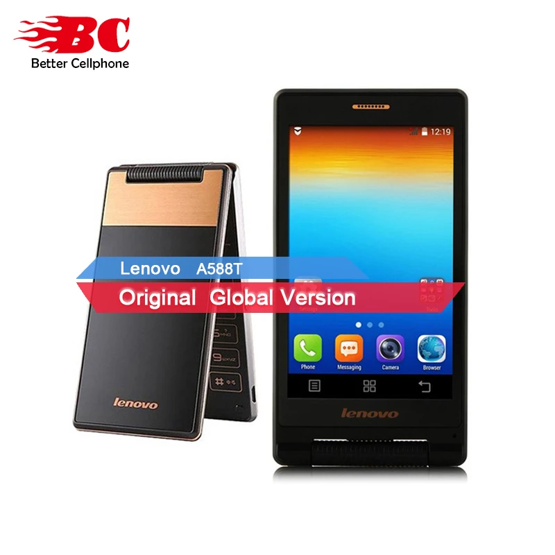 

Original lenovo A588T MTK6582 Quad Core Flip Phone Smartphone 512MB RAM 4GB ROM Dual Sim 4.0 Inch 5MP camera Russian language