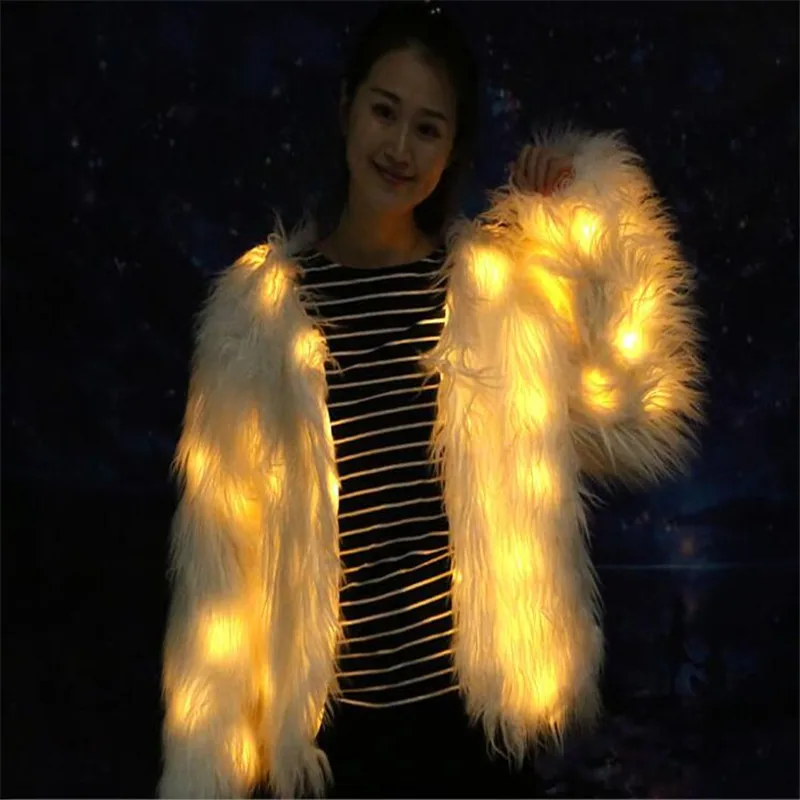 

RE42 Ballroom dance led light costumes women led fur coat stage wears luminous jacket bar singer perform dress clothe dj outfits