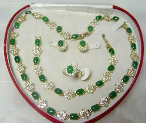 

68 Beautiful Popular jewelry Green Jade Necklace Bracelet Ring Earring Set