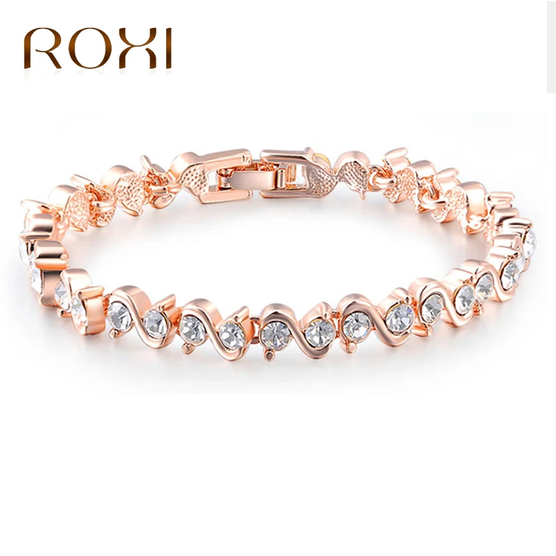 

ROXI Rose Gold Color Chain Link Bracelet for Women Ladies Shining AAA Cubic Zircon Crystal Bracelet Jewelry pulseras mujer moda