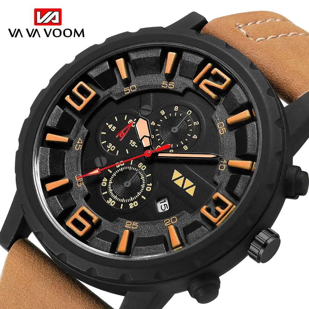 

Va Va Voom Men's Sport Quartz Watches Calendar 3bar Water Resistant Military WristWatches 48mm Outdoor New TZEW0004