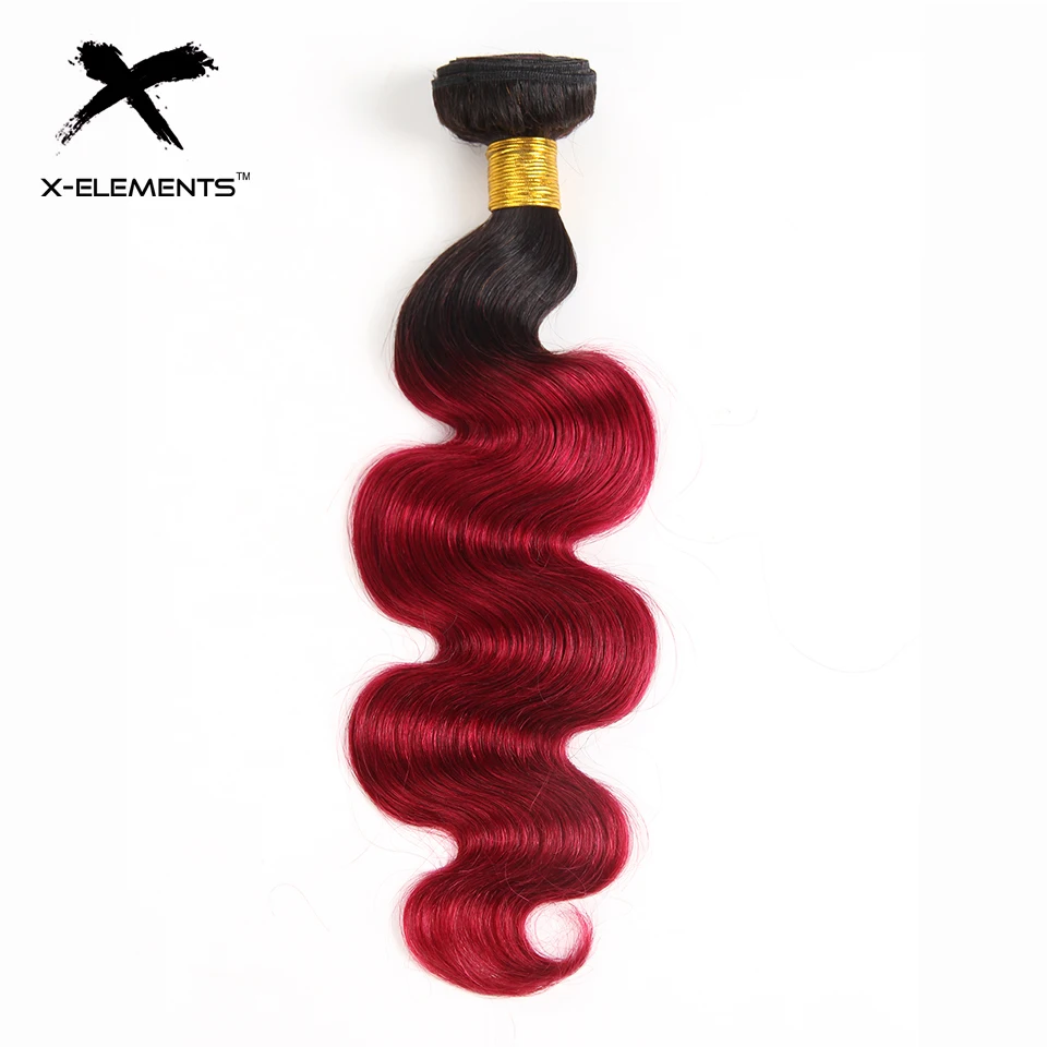 X-Elements Brazilian Ombre Body Wave Hair Bundles T1B 30 Burgundy 39J Purple Colored Human Hair Weave Non-Remy Hair Extensions (9)