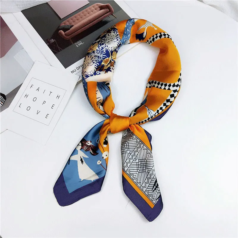 

Hot Sale Silk Scarf Women Satin Silk Soft Flower Printing Square Scarfs Handkerchief Crumple Crinkle Bandana