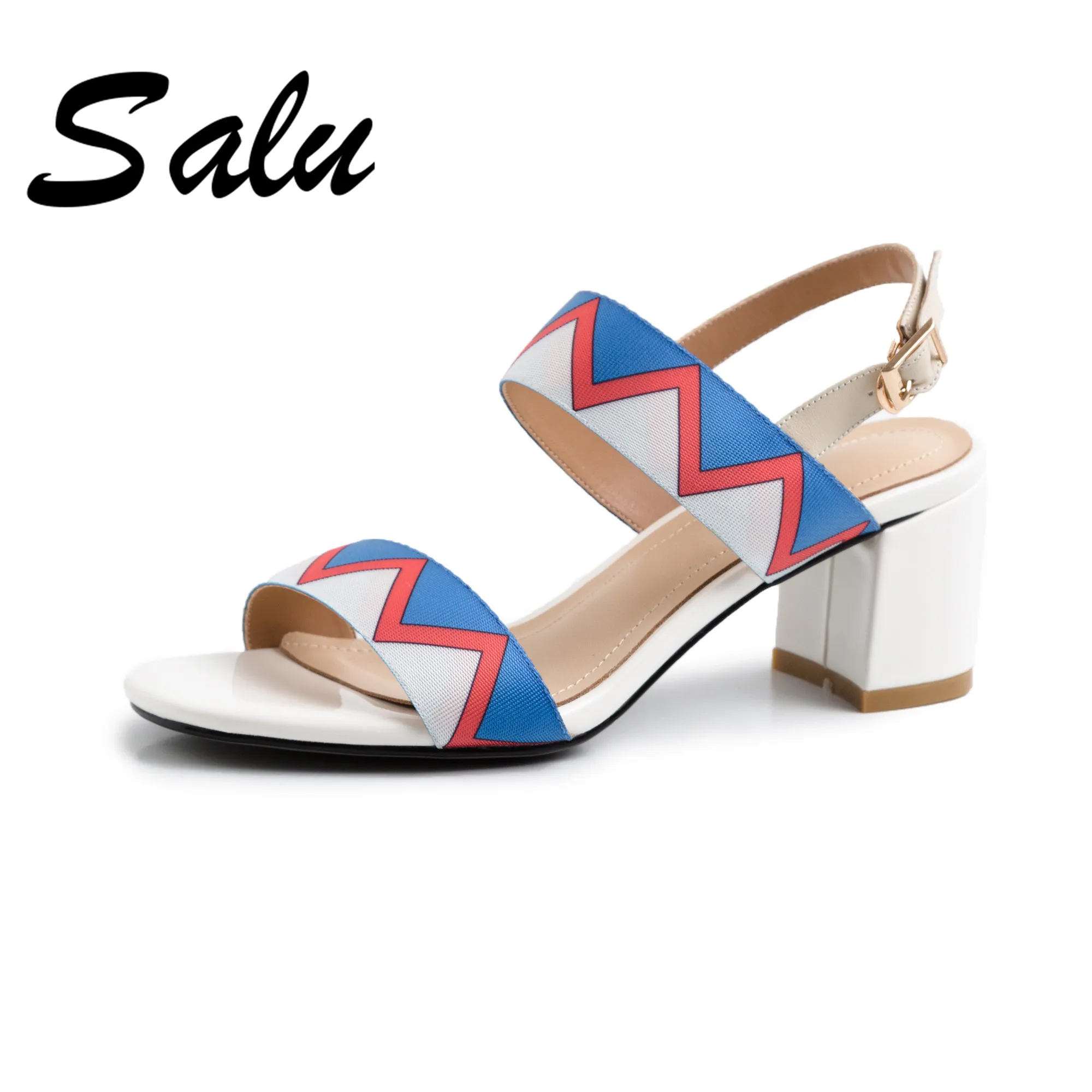 

Salu 2019 Genuine leather women sandals Fashion Summer Women Slippers Sexy Buckle Square heel Women Slippers Sandals