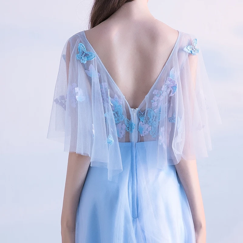 SSYFashion Новое свежее светло голубое кружевное вечернее платье невесты банкет