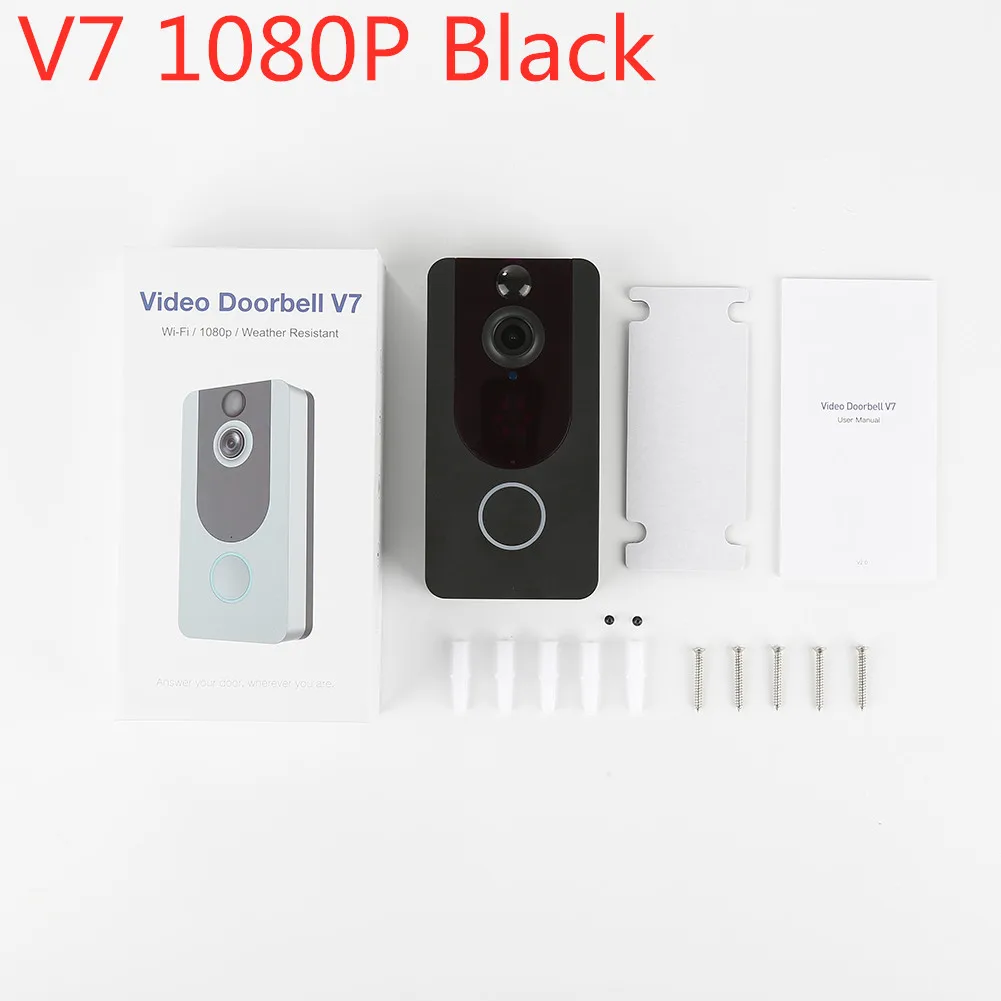 V6 V7 wifi беспроводной дверной звонок 720P 1080P умный IP видеодомофон камера безопасности дверной звонок удаленный мониторинг сигнализация - Цвет: V7 1080P Black