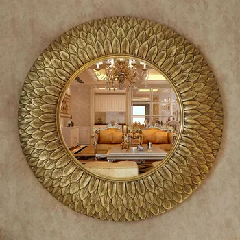 

European Mirror Antique round Bathroom Mirror Feather Shape Decoration wall bathroom sinks mirror