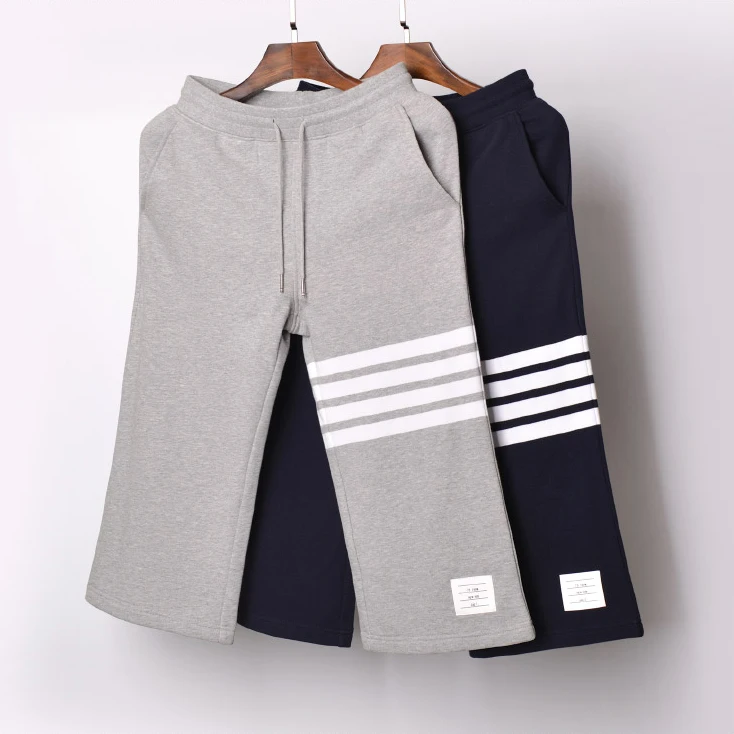 

2019 Fashion TB THOM Brand Sweatpants Men Women Cotton Casual Sports Trousers Hip-hop Wide Leg Pants Calf-Length Pants
