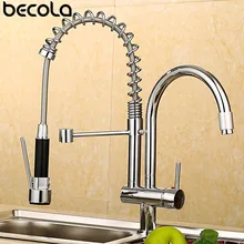 Колода крепление весна/Выдвижной латунный кухонный кран горячей и холодной хромированный смеситель с дергающейся вниз рукояткой водопроводный кран 2 отверстия смеситель роскошный раковина LH-8099