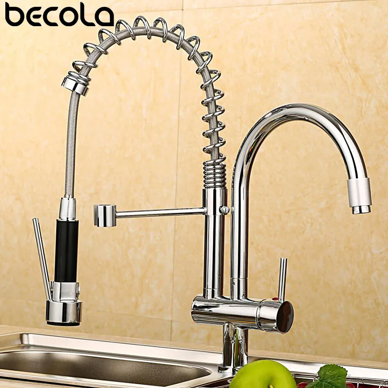 Deck Mount Spring/pull out Brass Kitchen Faucet hot and ...