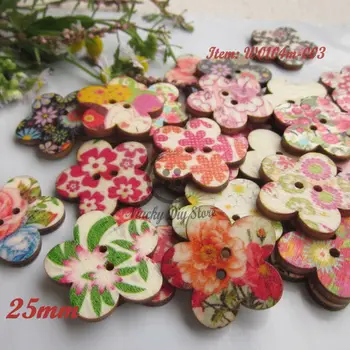 

144pcs mixed plum shape pattern printing large wood buttons decorative craft scrapbooking accessories loose buttons wholesale