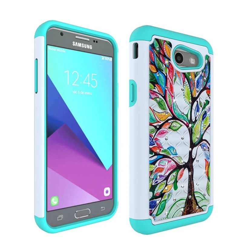 For 2017 Samsung Galaxy J3 Prime Spot Drill Painting Soft Silicone + PC 2 in 1 Material Armor Protective Case Cover J327P |