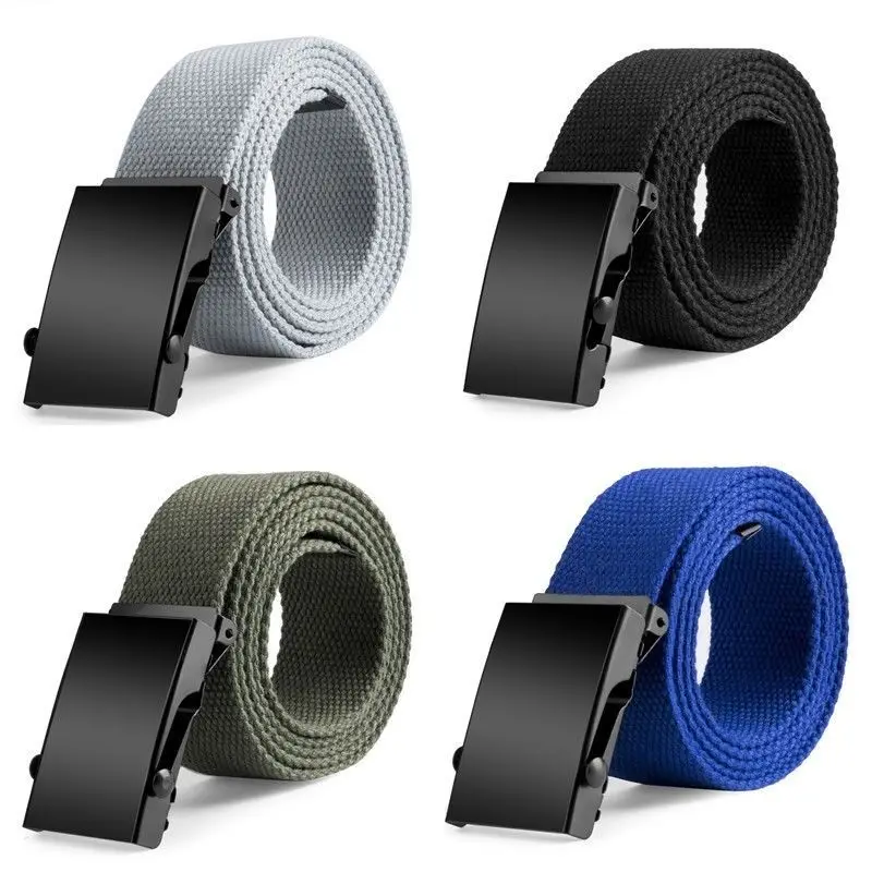 

HEALMEYOU Newest fashion Unisex Belts Waistband Buckle Jeans Double-Roller Military Canvas Metal Solid-Color Fashion Plain
