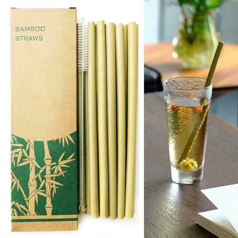 

12 Pcs Natural Bamboo Drinking Straws Reusable for Party Dinner with Straw Brush Dropshipping FAS