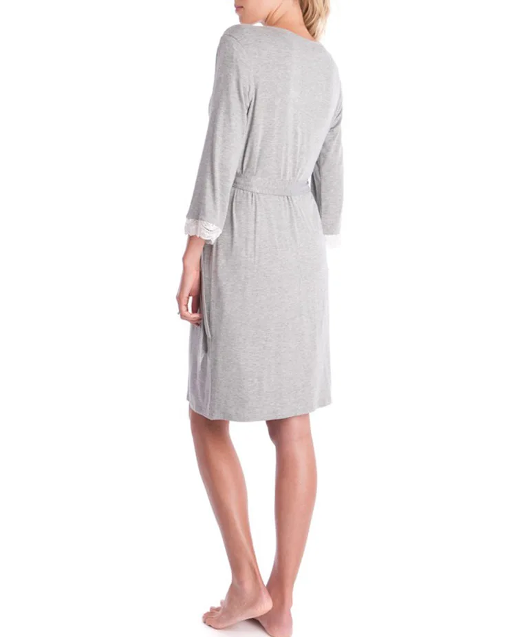 Robe com Cinto Moda Rendas Retalhos Maternidade Pijamas Três Quartos Mangas Vestidos Roupas Femininas Grávidas 5 Cheap Cápsulas de dormir