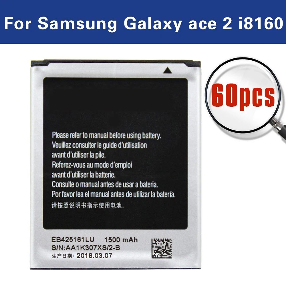60 шт. батарея EB425161LU для Samsung Galaxy S3 Mini Ace 2 i8160 i8190 J1mini S7562 S7566 S7568 S7582 S7560 S7580 i739 AAAA + |