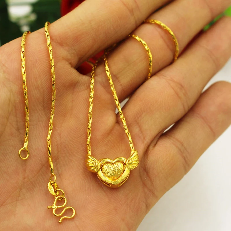 24k Gold Filled Pendant Necklaces For Women Pure Gold Color Lovely