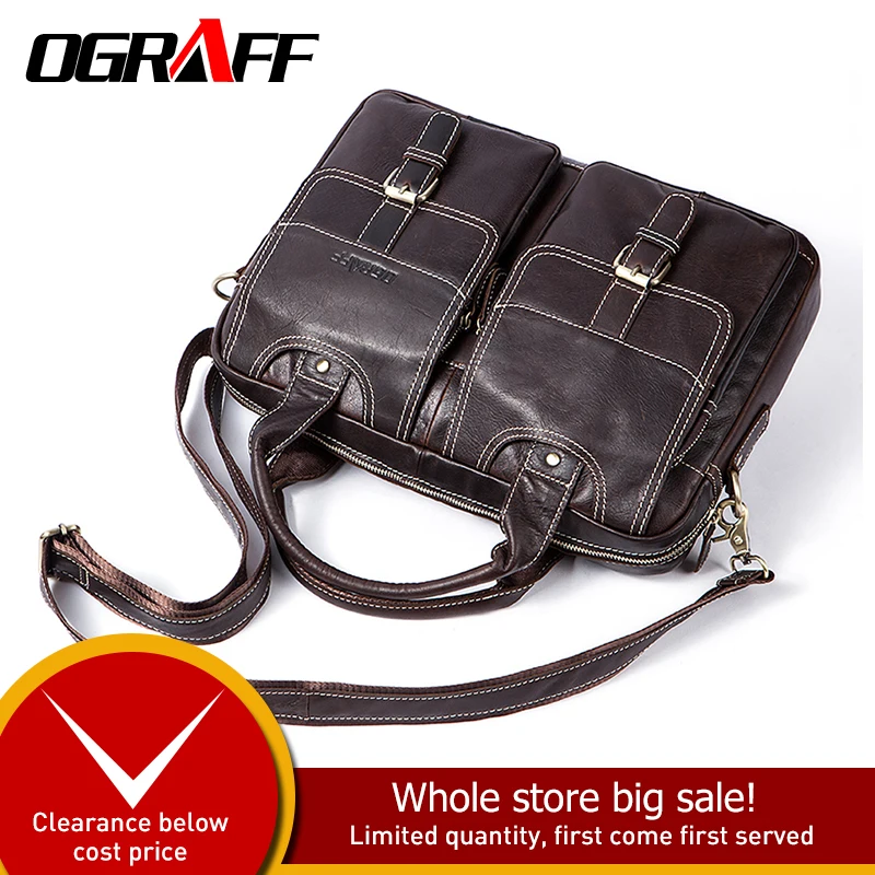 

OGRAFF Genuine Leather Men Messenger Bag Men Leather Handbags Designer Briefcase Tote Laptop Bag Shoulder Bag Male Travel Bag
