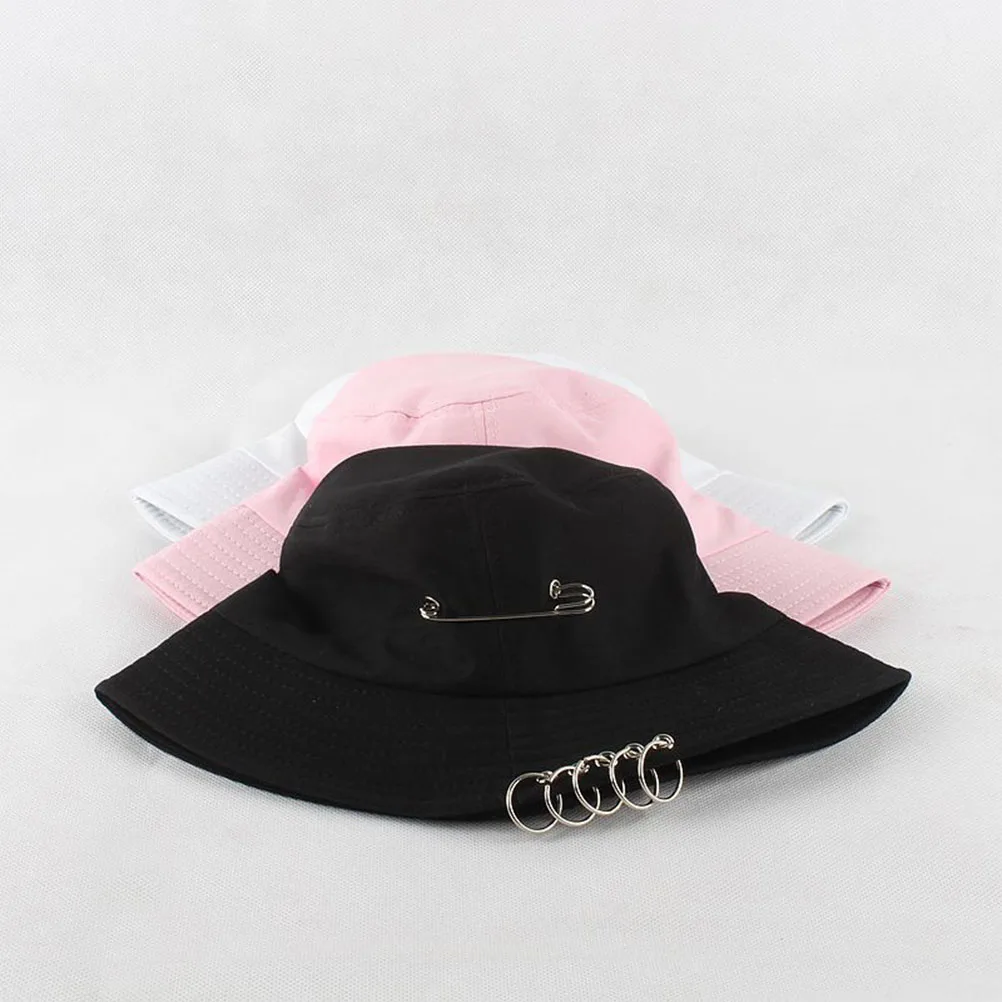 

Casual Unisex Pierced Bucket Hat Summer Sunshade Bonnie Hat Piercing Cotton Soft Bucket Cap with Pin Decoration Beach Cap fenice