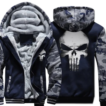 

men fitness Thicken Zipper Jacket Sweatshirts wool liner Winter Warm Hoodies 2017 fashion punisher Hooded fleece thicken Coat pp