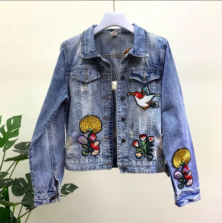 2019 en najaar nieuwe mode kralen bloem borduren hole lange mouwen denim jas vrouwelijke casual jean jacket 1932 2019 en najaar nieuwe mode kralen bloem borduren hole lange mouwen denim jas vrouwelijke casual jean jacket 1932
