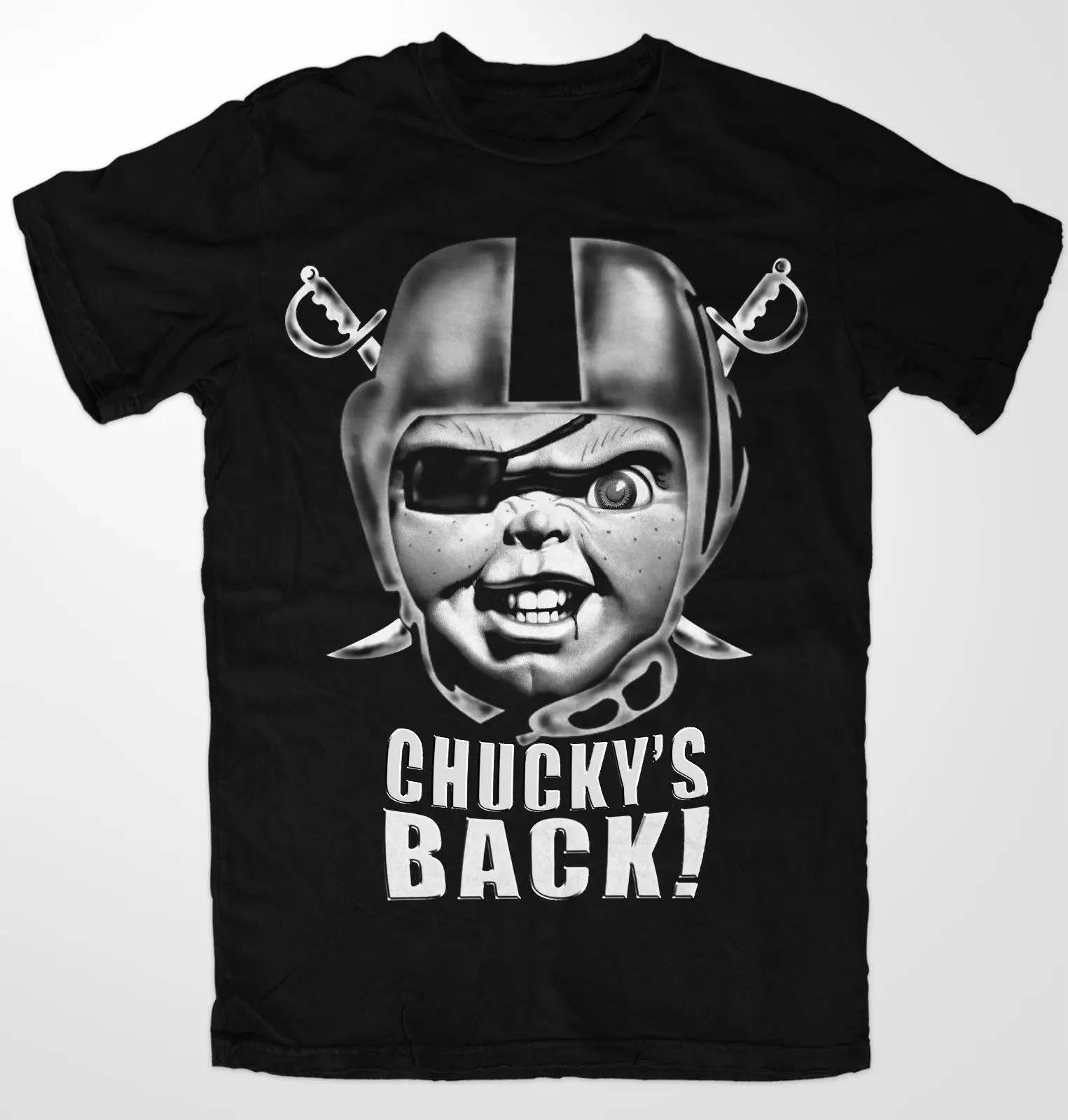 

Las Vegas RAIDERS T SHIRT OAKLAND CHUCKY'S BACK ! custom printed tshirt, hip hop funny tee, mens tee shirts tops wholesale tee