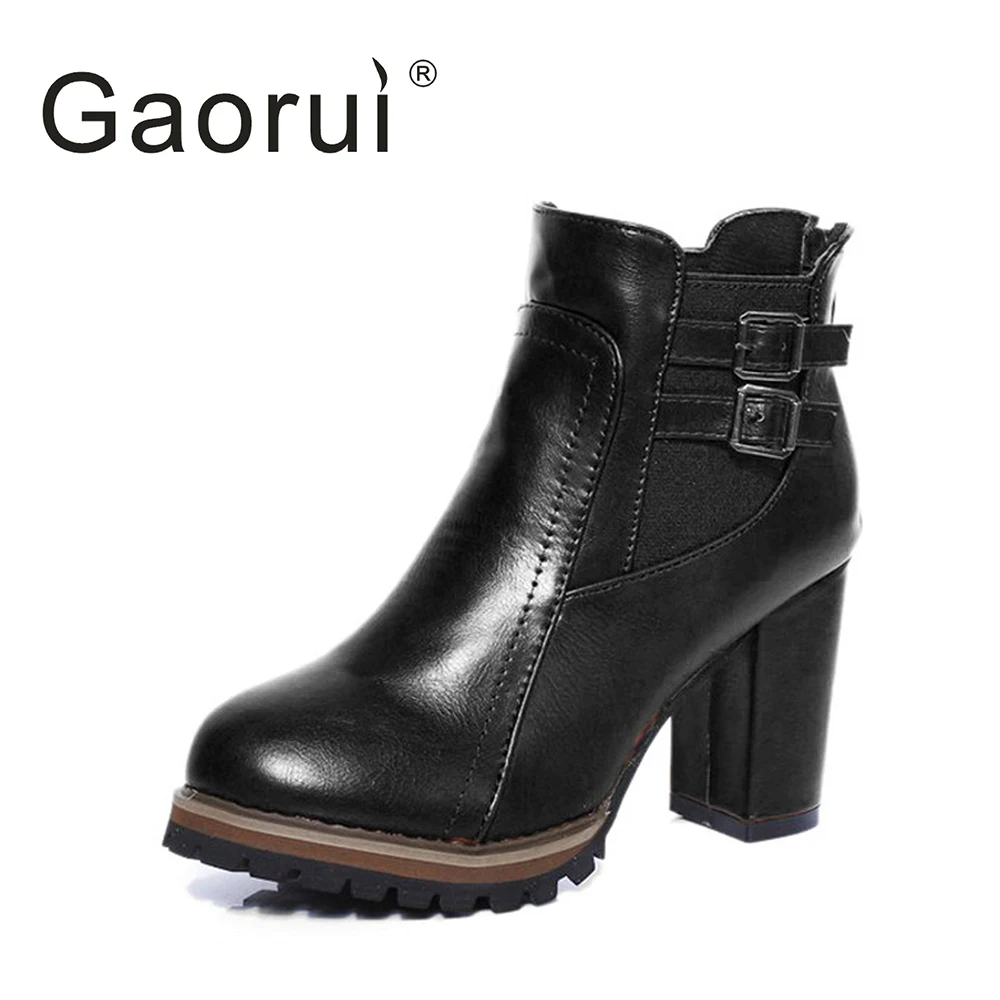 

2017 Woman England Style Retro Design Buckle Strap Lace Up Zipped Boots Round Toe Thickness Bottom Boots