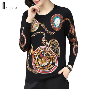 

ASLTW 3 Colors Women's Sweater New Fashion Long Sleeve Geometric Pullover Sweater Women Loose O Neck Knitwear Tops