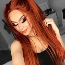 Marquesha Длинные Прямые Медные красные цвета синтетические парики на кружеве для женщин естественный вид Высокая температура волокна модные парики