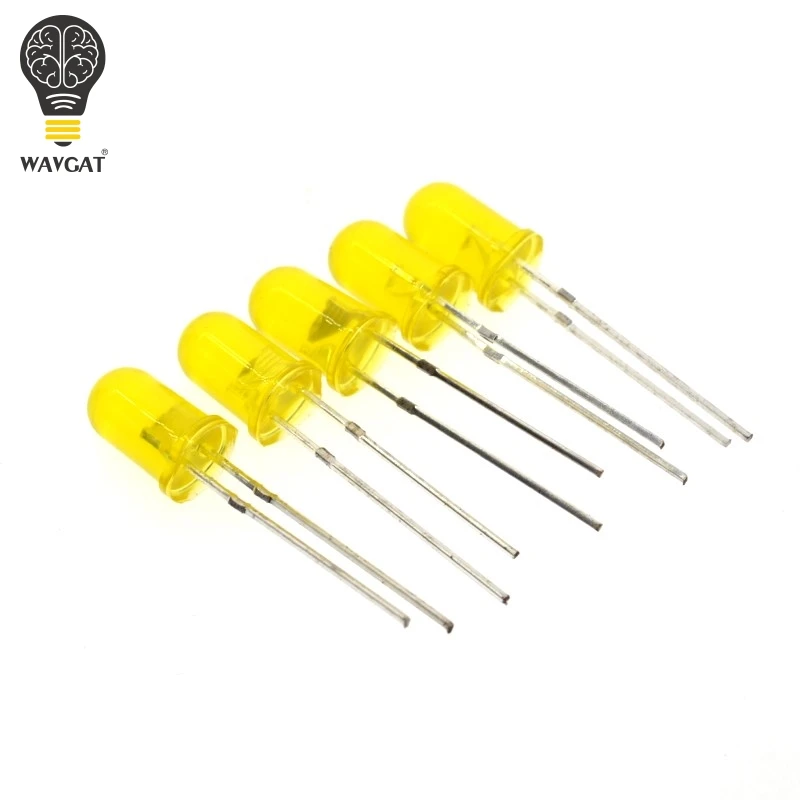 

100pcs 5mm Diffused Yellow LED Diode DIP Round Wide Angle Through Hole 2 Pin LED Light Emitting Diode Lamp 580-590nm 2v