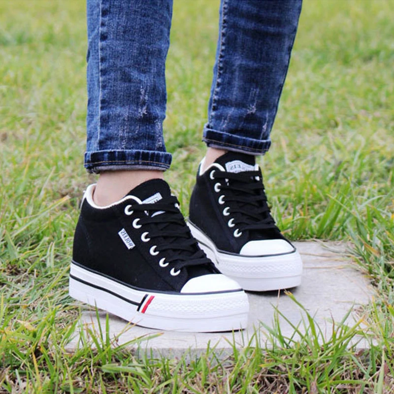 

2019 Casual Women Vulcanize Canvas Shoes Ladies Fashion Lace-Up Shallow Female Platform Shoes Leisure Summer Footwear Red KBT997
