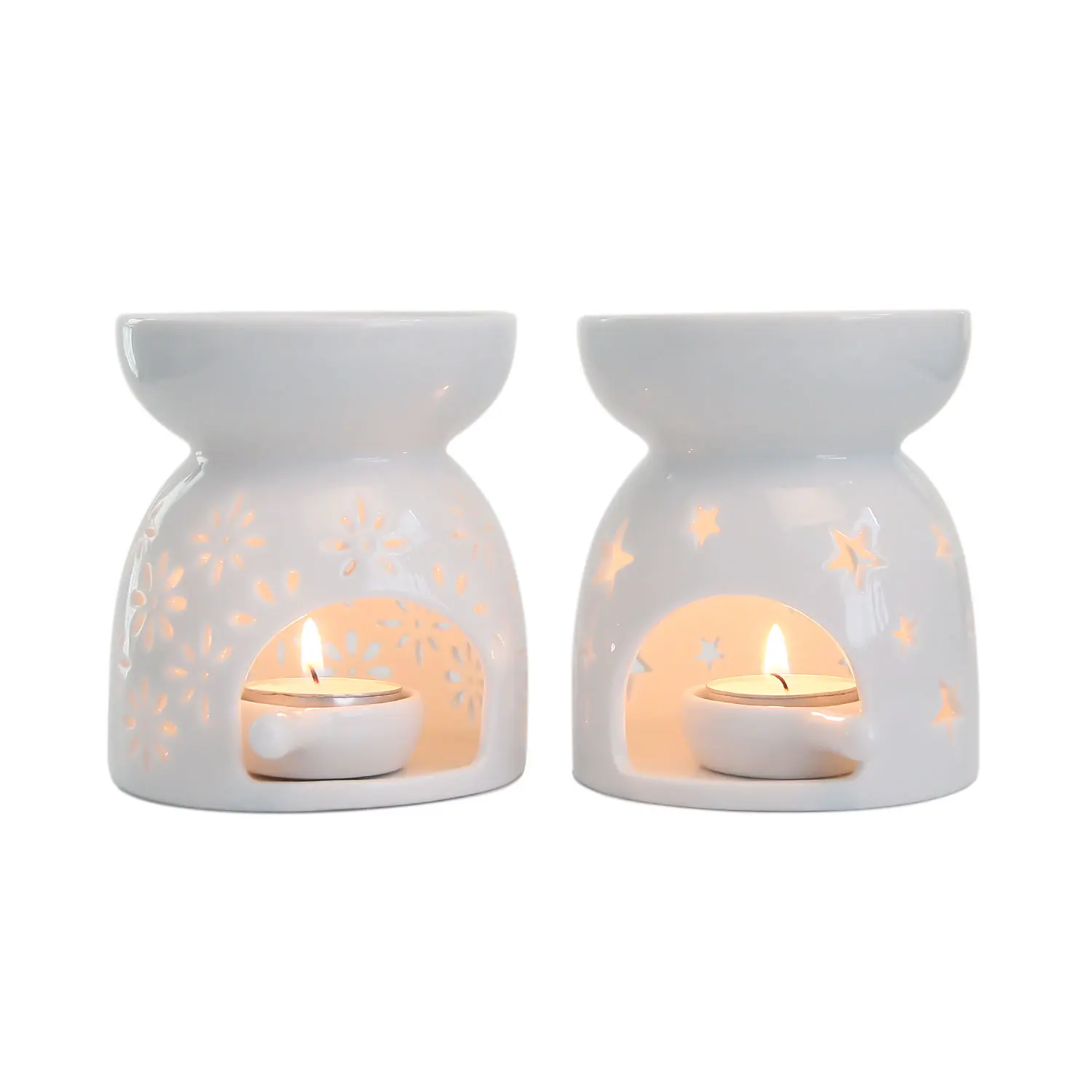 

Porcelain Tea Light Candle Holder Ceramic Glazed Essential Oil Burner Aroma Lamp Diffuser Romantic Star Shape and Flower Shape