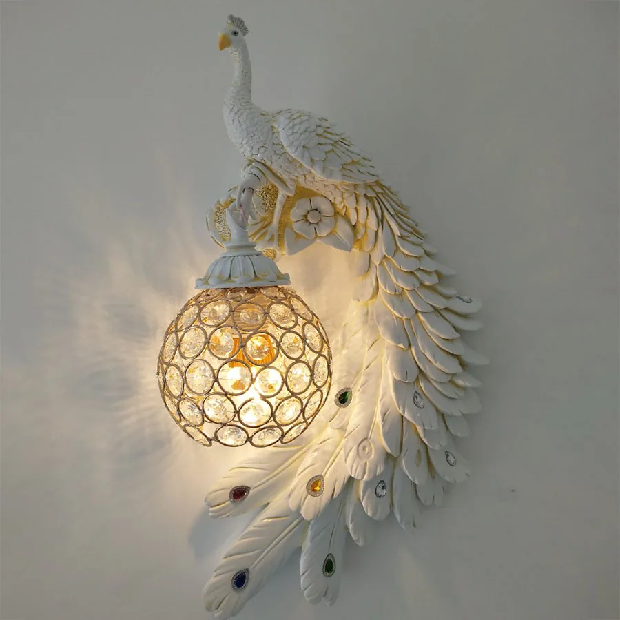 Модный креативный Хрустальный настенный светильник с павлином, скандинавский прикроватный светильник для спальни, гостиной, ТВ, фоновая настенная лампа, 110 В, 220 В, светодиодный настенный светильник