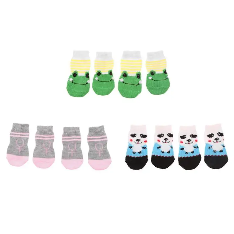 4pcs Non-Slip Pet Socks Dog Foot Cover Teddy Socks Cute Pet Rubber Bottom Anti-Slip Socks Dog Supplies