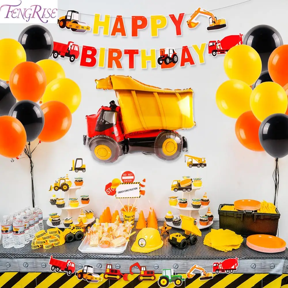 

FENGRISE Construction Engineering Car Latex Balloons Birthday Child Helium Balons Party Babyshower Balloon Set birthday's Baloon