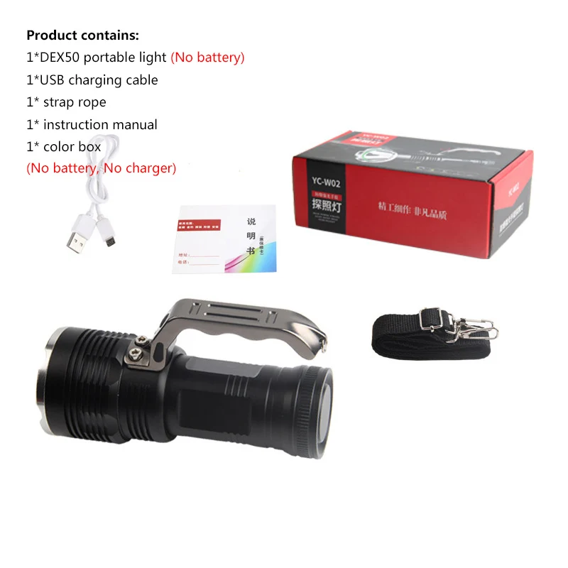 Фонарь светодиодный аккумуляторный Cree xhp70 xhp50,18650 аккумулятор, фонарь для охоты, кемпинга, самообороны, мощный светодиодный тактический фонарик - Испускаемый цвет: No battery No charge