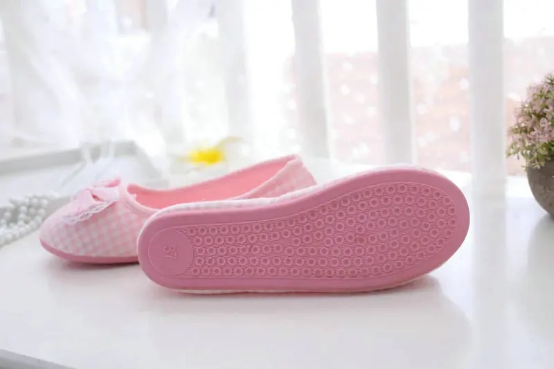 FELIBEKE/хлопковые тапочки с бантом в клетку; домашняя обувь для женщин; домашняя обувь для спальни; Lili; цвет розовый, серый