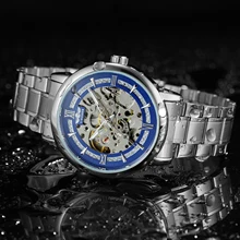 Часы WINNER деловые римские цифры полые перспектива три указки стальной ремень мужские наручные часы