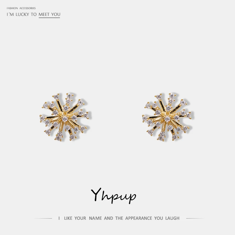 Yhpup модные изысканные AAA CZ медные 16 K серьги-гвоздики с цветком, массивные серьги для женщин, вечерние ювелирные изделия, подарок, Серебро S925