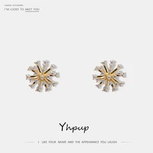 Yhpup модные изысканные AAA CZ медные 16 K серьги-гвоздики с цветком, массивные серьги для женщин, вечерние ювелирные изделия, подарок, Серебро S925