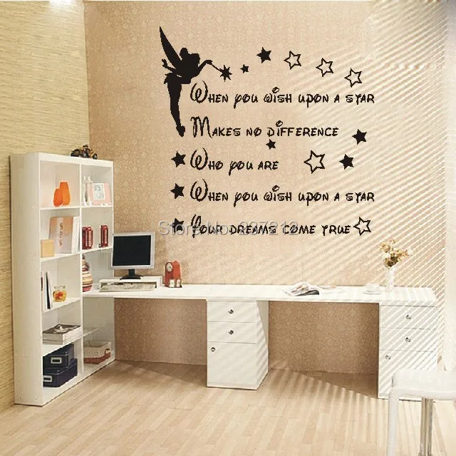 Free shipping When You Wish Upon A Star Tinkerbell Wall Art Picture Sticker dolls house bedroom