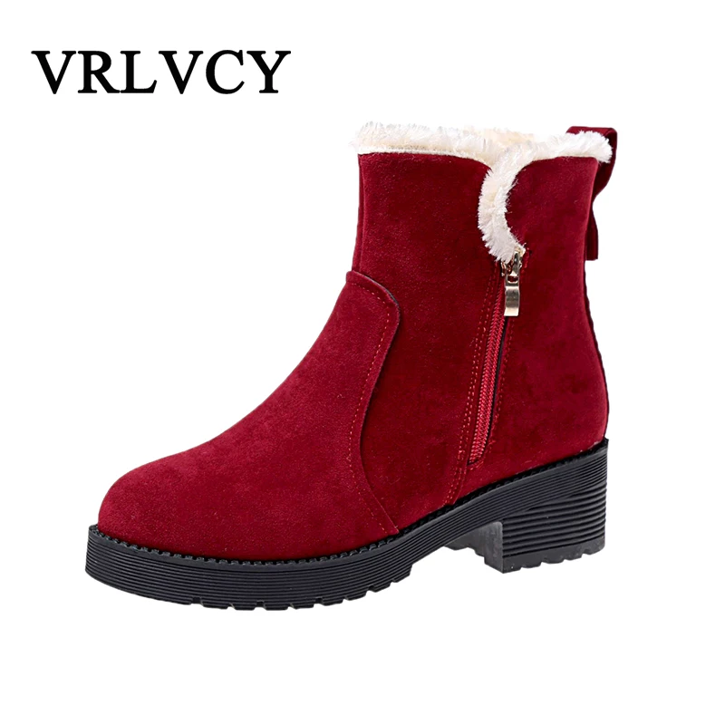 

Snow boots female winter comfortable breathable flat bottom casual thick bottom plus velvet warm side zip British boots