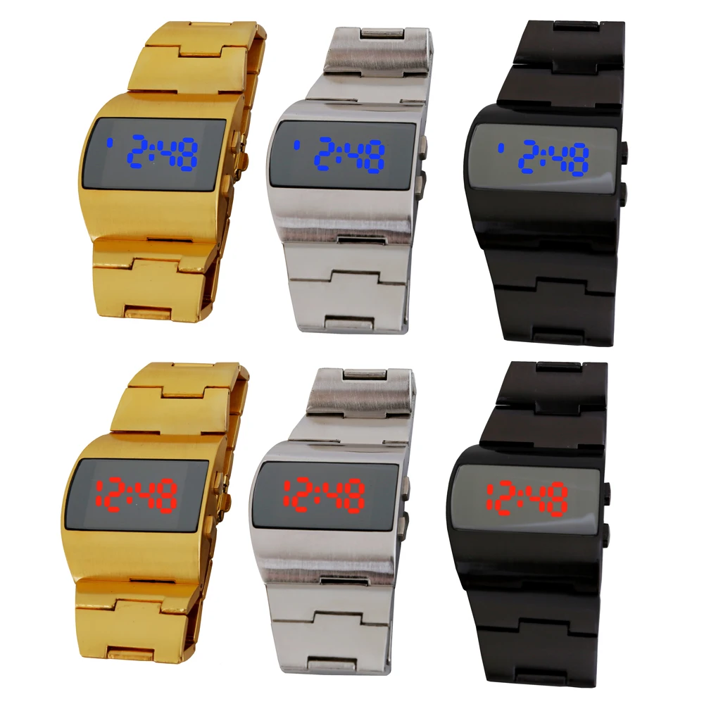 

New Fashion Digital Men Full Steel Led Watch ,Sport Watches Men Military Watches Metal LED Faceless Bracelet Watch Wristwatch