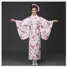 Белое японское женское винтажное Оригинальное традиционная юката кимоно с Obi классическое вечернее платье один размер JK047