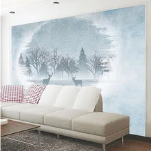Пользовательские печати DIY Ткань и текстильные обои для стен ткань обои матовый шелк для Гостиная олень снег лес Домашний Декор