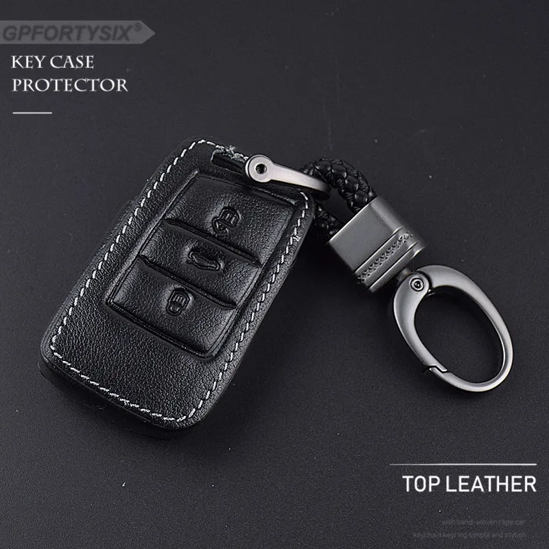 

Car Remote leather Key Case For 2016 2017 Volkswagen VW Passat B8 Skoda Superb A7 Key Cover Key fob Pocket Shell Skin Keychain