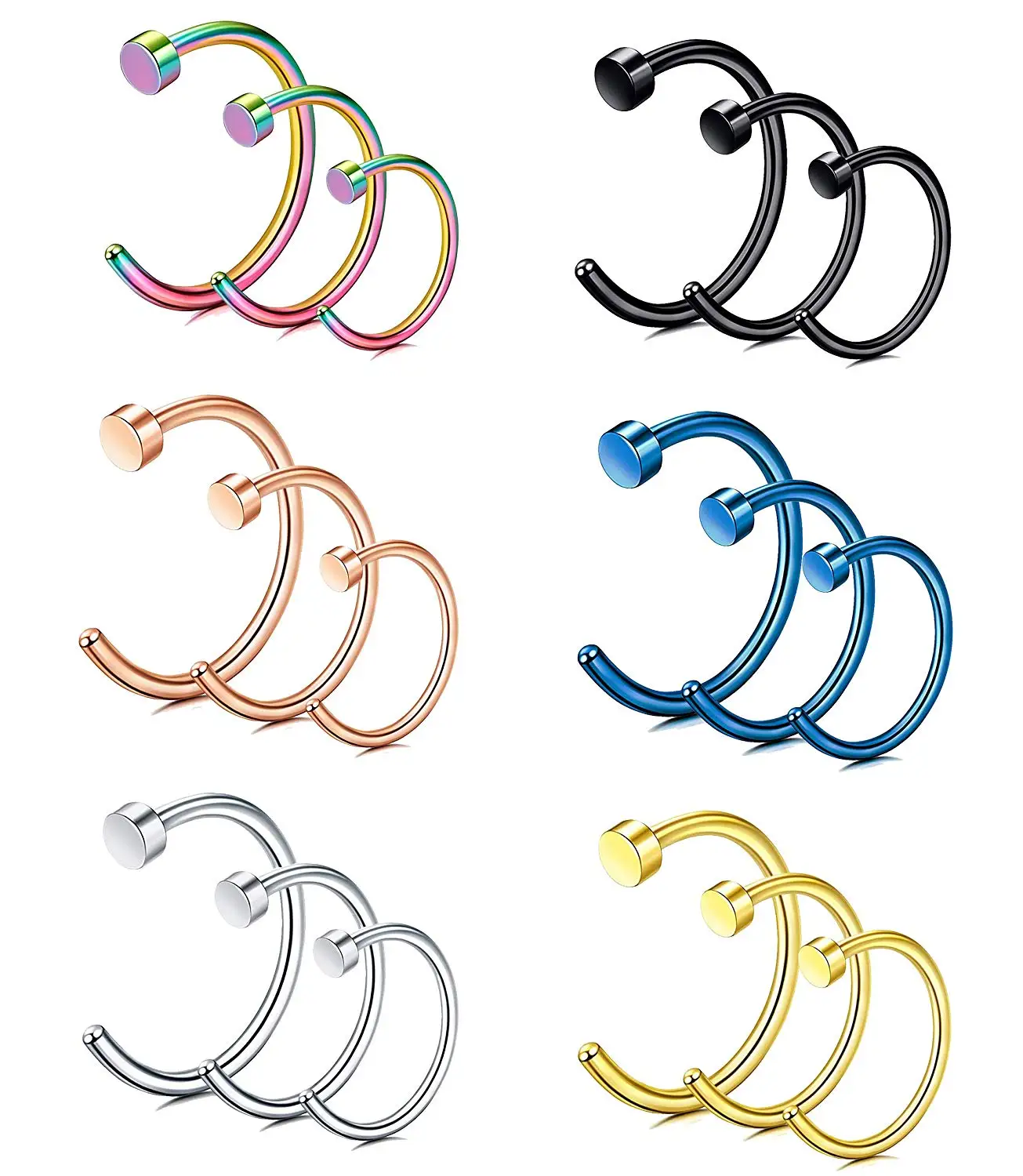 

FEECOLOR 20G 2-18 PCS Stainless Steel Body Jewelry Piercing Nose Ring Hoop