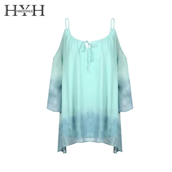 

HYH HAOYIHUI 2018 Green Sweet Strap Summer Dress Women Clothing Backless V-Neck Cute Vestido Cold Shoulder Casual Chiffon Dress