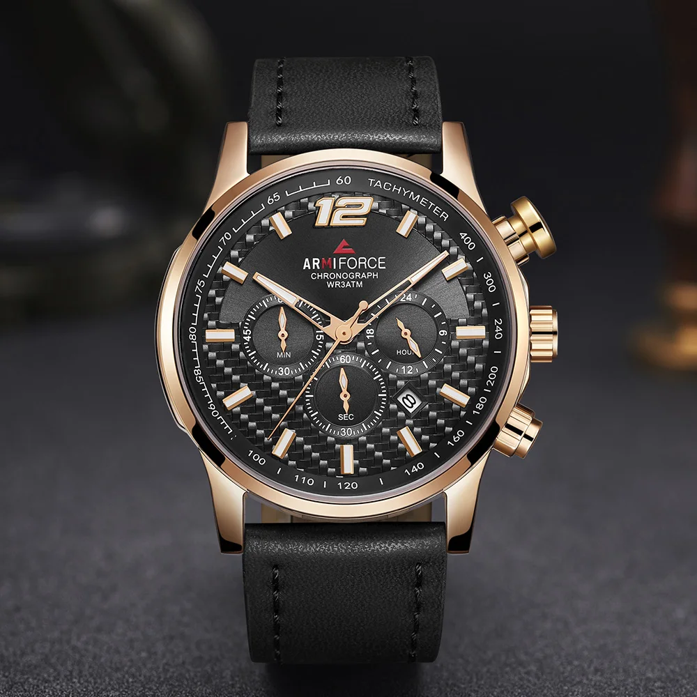 ARMIFORCE кварцевые часы Для мужчин Элитный бренд хронограф Для мужчин спортивные часы кожаный ремешок кварц мужской Наручные часы Relogio Masculino