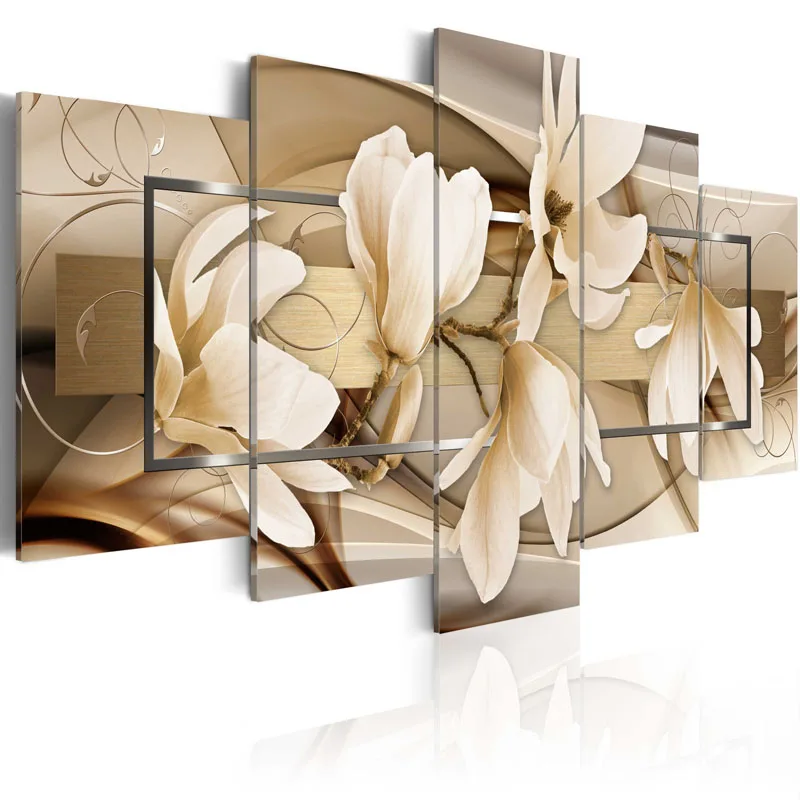 

5 Pieces HD Canvas Painting Exquisite background beautiful magnolia flowers Paintings Modern Wall Pictures Framed PJMT- (5)